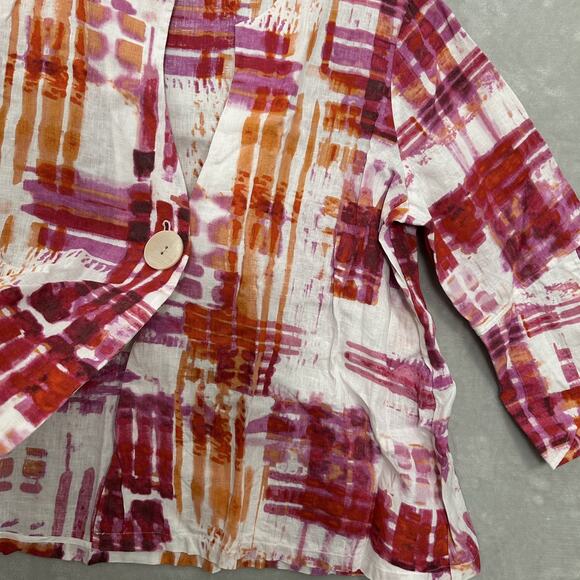 Ali Miles 100% Linen Blazer Top Women’s Size 1X Colorful Artsy Art to Wear - Picture 3 of 12